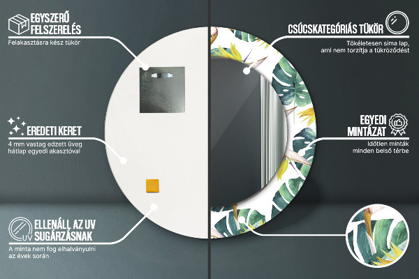 Oglinda rotunda imprimata Frunze tropicale