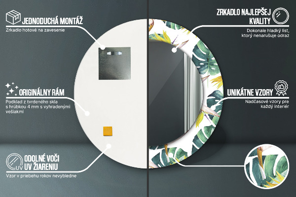 Oglinda rotunda imprimata Frunze tropicale