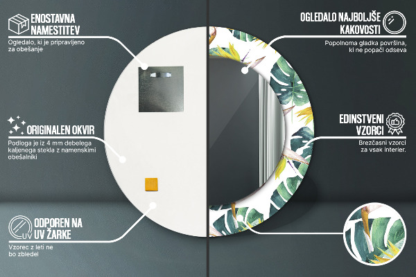 Oglinda rotunda imprimata Frunze tropicale