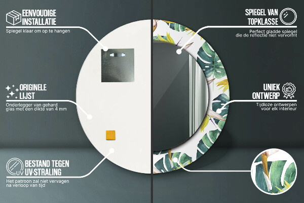 Oglinda rotunda imprimata Frunze tropicale