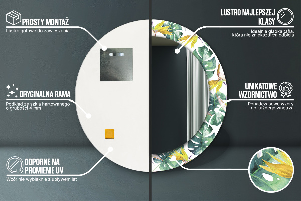 Oglinda rotunda imprimata Frunze tropicale