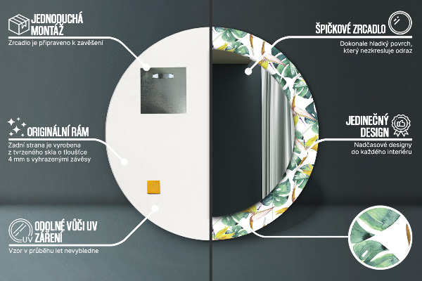Oglinda rotunda imprimata Frunze tropicale
