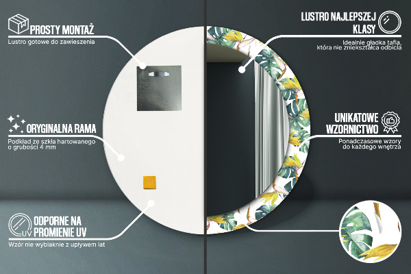 Oglinda rotunda imprimata Frunze tropicale
