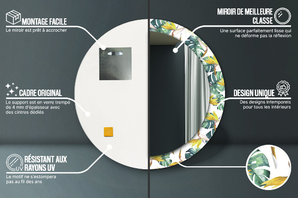 Oglinda rotunda imprimata Frunze tropicale