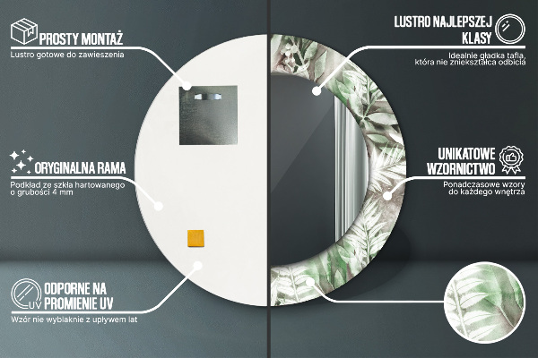 Oglinda rotunda imprimata Frunze de acuarelă