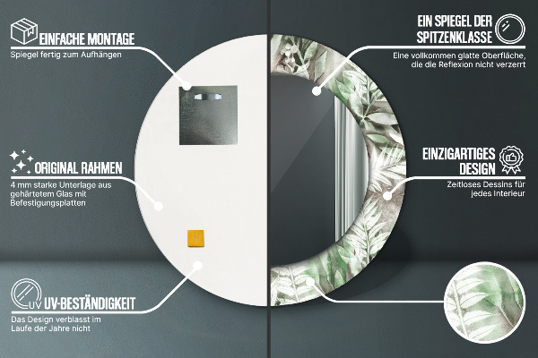 Oglinda rotunda imprimata Frunze de acuarelă