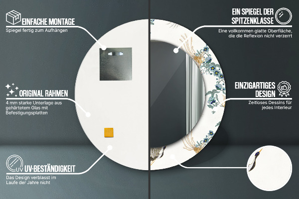 Oglinda rotunda rama cu imprimeu Chinozări