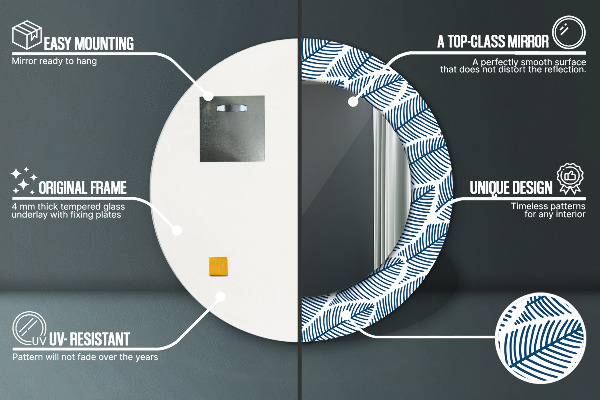 Oglinda rotunda rama cu imprimeu Frunze