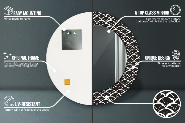 Oglinda rotunda rama cu imprimeu Scale orientale