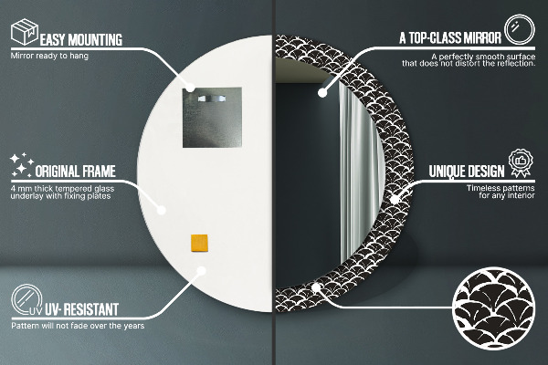 Oglinda rotunda rama cu imprimeu Scale orientale