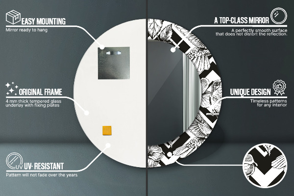 Oglinda rotunda rama cu imprimeu Pasărea colibri