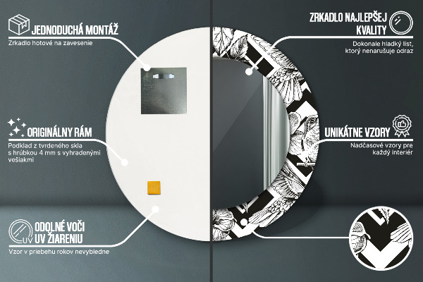 Oglinda rotunda rama cu imprimeu Pasărea colibri