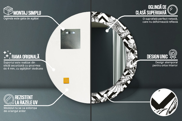 Oglinda rotunda rama cu imprimeu Pasărea colibri