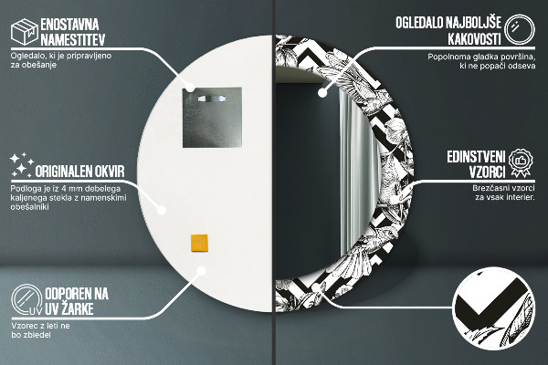 Oglinda rotunda rama cu imprimeu Pasărea colibri