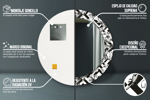 Oglinda rotunda rama cu imprimeu Pasărea colibri