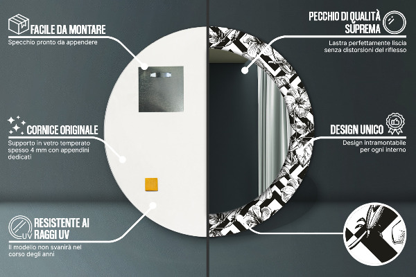 Oglinda rotunda rama cu imprimeu Pasărea colibri