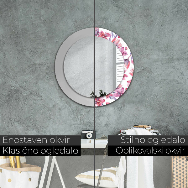 Oglinda rotunda rama cu imprimeu Flori de acuarelă