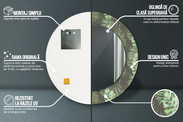 Oglinda rotunda imprimata Frunze tropicale