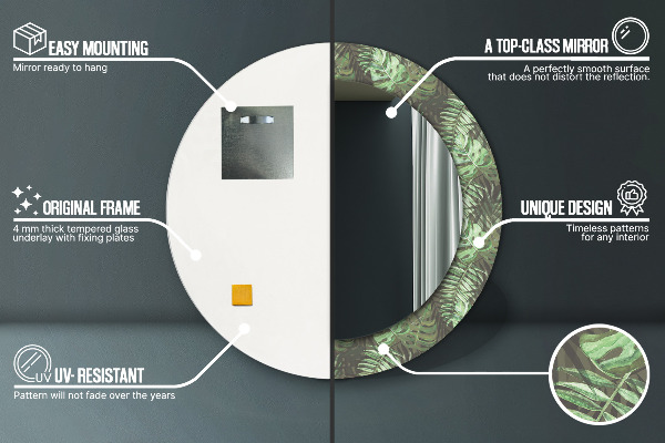 Oglinda rotunda imprimata Frunze tropicale