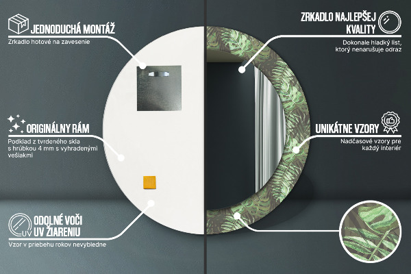Oglinda rotunda imprimata Frunze tropicale