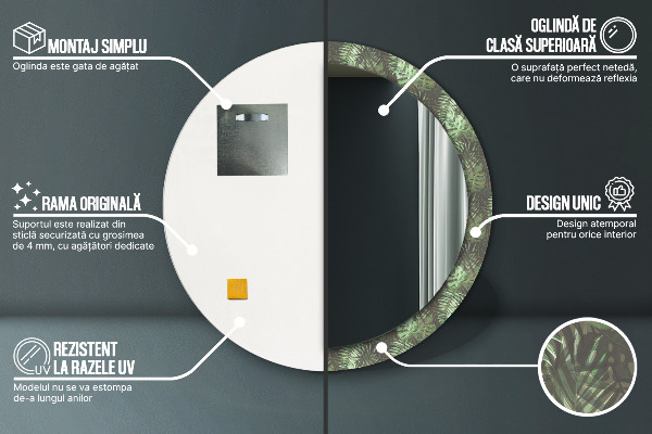Oglinda rotunda imprimata Frunze tropicale