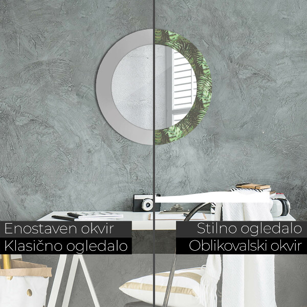 Oglinda rotunda imprimata Frunze tropicale