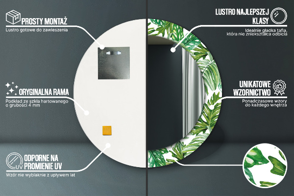 Oglinda rotunda imprimata Frunze de junglă