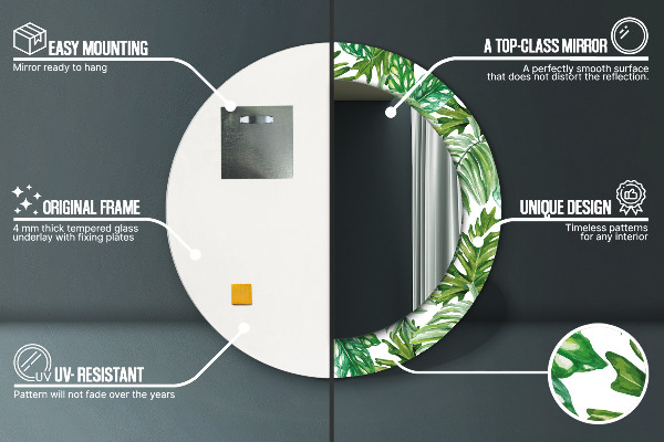 Oglinda rotunda imprimata Frunze de junglă