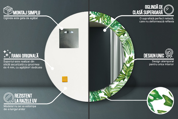 Oglinda rotunda imprimata Frunze de junglă