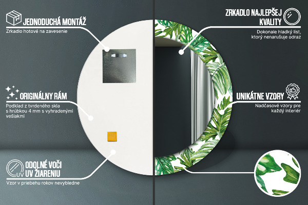 Oglinda rotunda imprimata Frunze de junglă