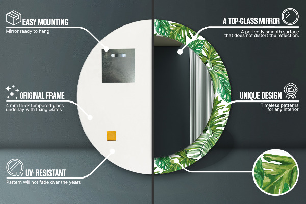 Oglinda rotunda imprimata Frunze de junglă