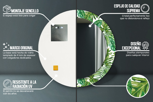 Oglinda rotunda imprimata Frunze de junglă