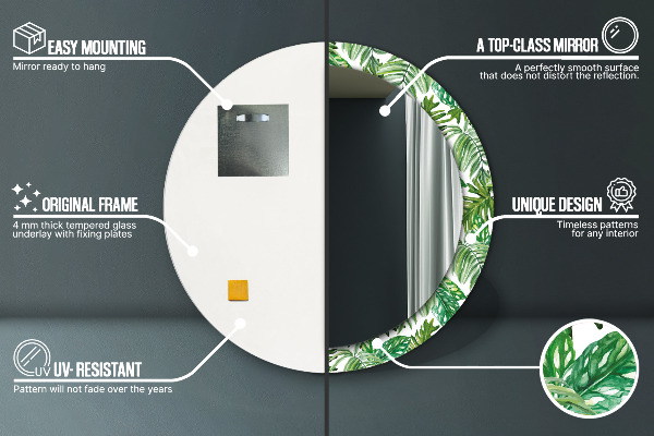 Oglinda rotunda imprimata Frunze de junglă