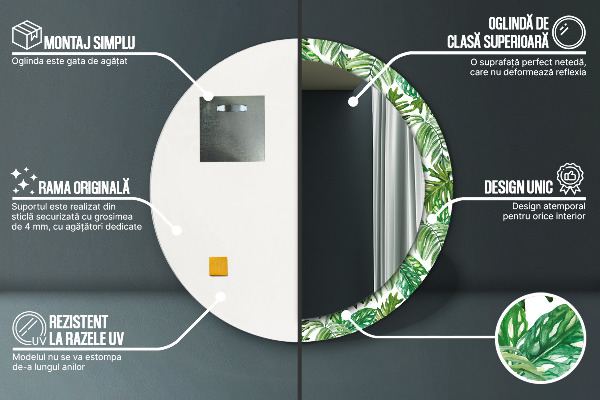 Oglinda rotunda imprimata Frunze de junglă