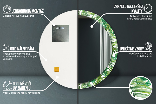 Oglinda rotunda imprimata Frunze de junglă