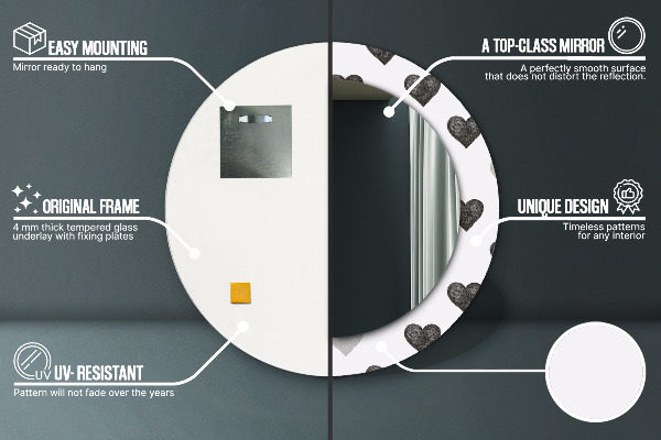 Oglinda cu decor rotunda Inimi abstracte