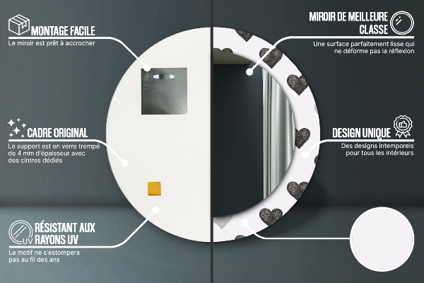 Oglinda cu decor rotunda Inimi abstracte