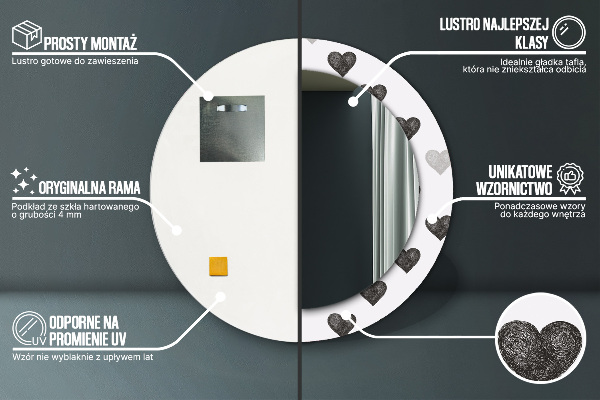 Oglinda cu decor rotunda Inimi abstracte