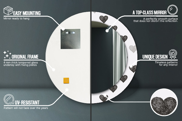 Oglinda cu decor rotunda Inimi abstracte