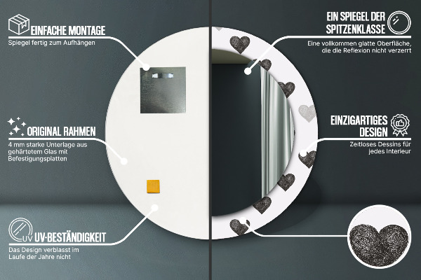 Oglinda cu decor rotunda Inimi abstracte