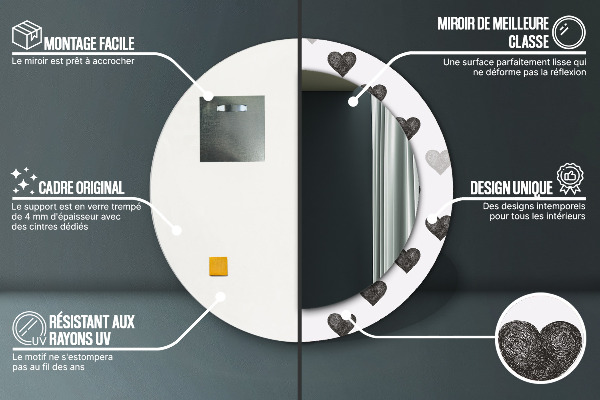 Oglinda cu decor rotunda Inimi abstracte