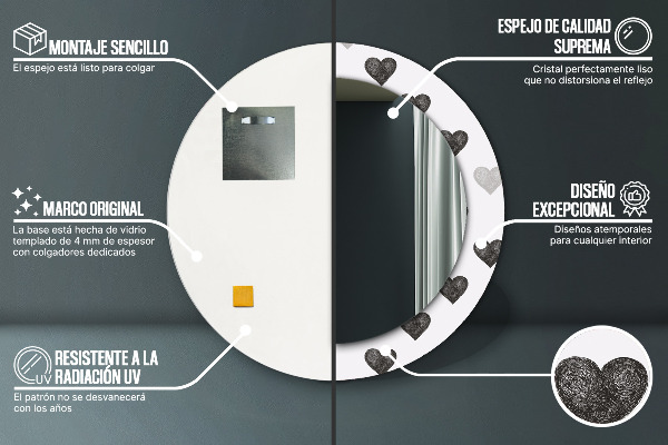 Oglinda cu decor rotunda Inimi abstracte