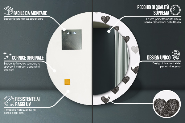 Oglinda cu decor rotunda Inimi abstracte