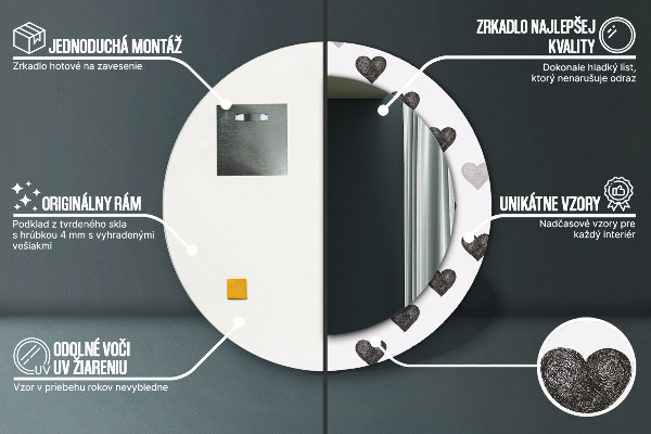 Oglinda cu decor rotunda Inimi abstracte