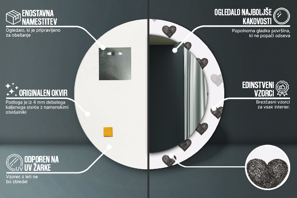 Oglinda cu decor rotunda Inimi abstracte