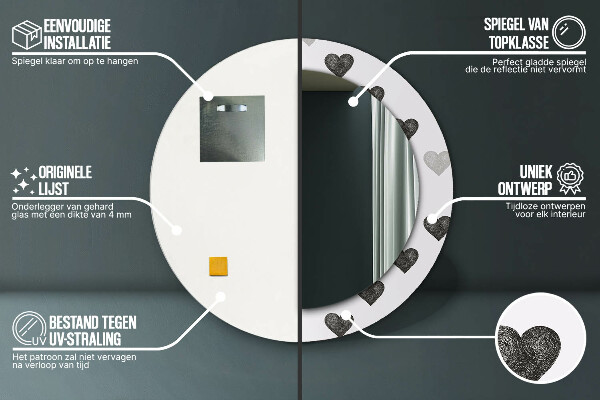 Oglinda cu decor rotunda Inimi abstracte