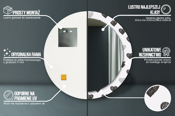 Oglinda cu decor rotunda Inimi abstracte