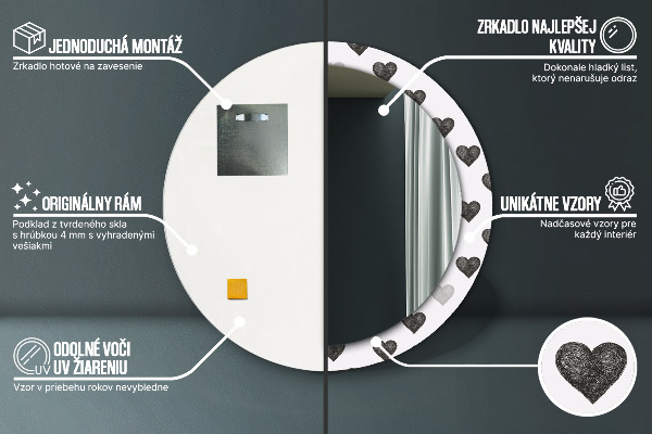 Oglinda cu decor rotunda Inimi abstracte