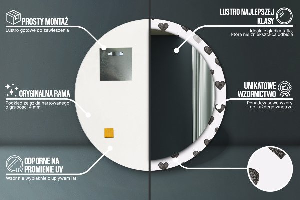 Oglinda cu decor rotunda Inimi abstracte