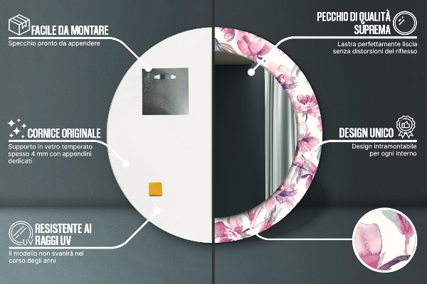 Decoratiuni perete cu oglinda Flori de bujori